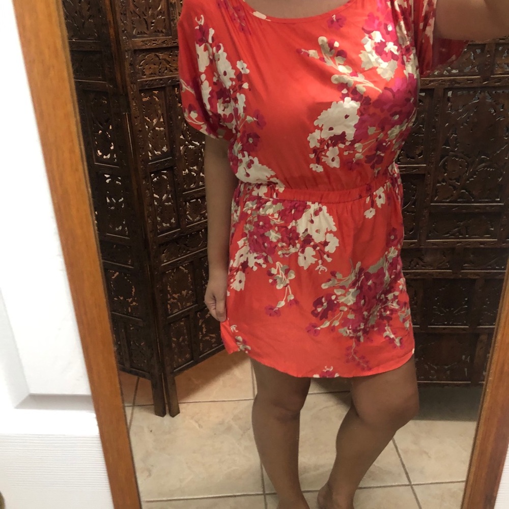 Orange Cream Floral Pattern Dolman Top Dress Small